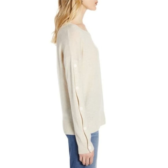 Halogen Wool & Cashmere Button Sleeve Sweater - Picture 2 of 6